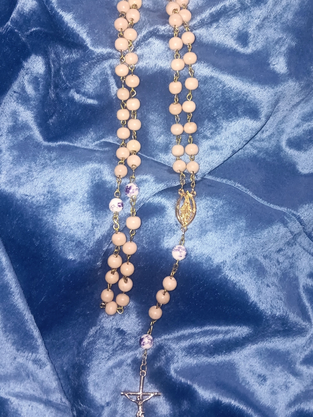 Rosary with Wood Beads and Gold-tone Details